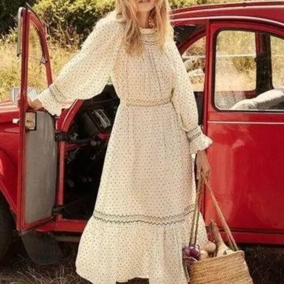 Doen Marina Dress White With Embroidered Flowers Size Large midi maxi - Picture 4 of 6